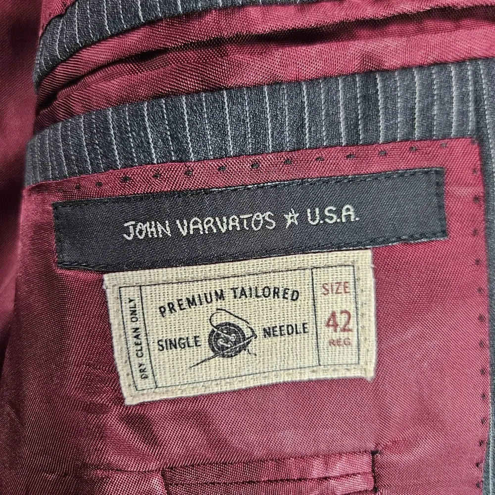 John Varvatos USA Bedford Suit Mens 42R Grey Pinstripe 100% Wool 2PC 35x28 Pants